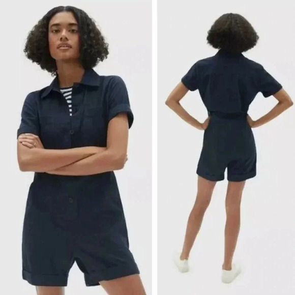 Everlane The Cotton Weave Romper Navy Blue Preppy Festival Corduroy Textured - Picture 1 of 8